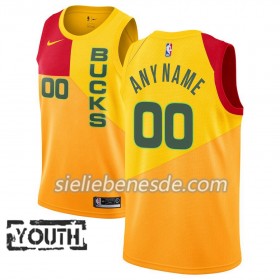 Kinder NBA Milwaukee Bucks Trikot 2018-19 Nike City Edition Gelb Swingman - Benutzerdefinierte
